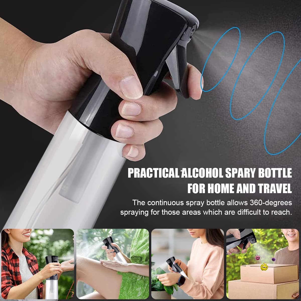 MAYCREATE 300ml Refillable Spray Bottles, Empty Plastic Mist Water Spray Bottle for Hair, Portable Skin Moisturizing Spray Bottle for Alcohol, Cleanser Dispenser(Black) MAYCREATE 300ml Refillable Spray Bottles, Empty Plastic Mist Water Spray Bottle for Hair, Portable Skin Moisturizing Spray Bottle for Alcohol, Cleanser Dispenser(Black)